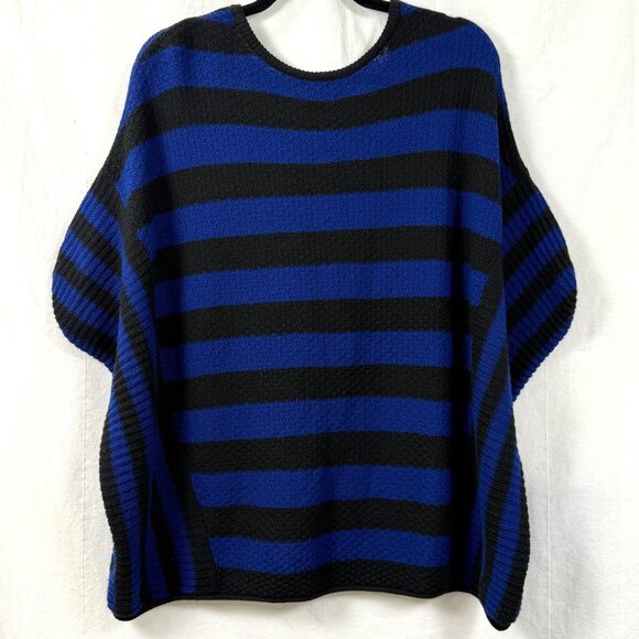 Free People Sweater Womens Sz S Blue/Black Stripe Oversized Poncho Wool Blend - Picture 5 of 8